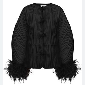 Sleeper Black Quilted Jacket with Feathered Cuffs